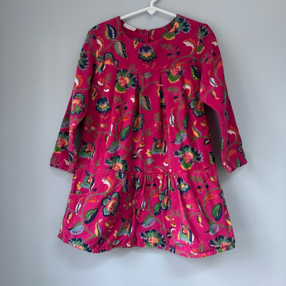 Little Handprint Girl’s 4T Pink Floral Corduroy Dress Long Sleeve Pockets Cozy